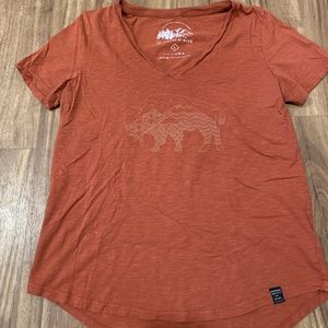 Women’s United by Blue V-neck orange t-shirt with Bison